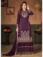 Myra Wine Faux Georgette Embroidered Sharara Suit | Grocsy