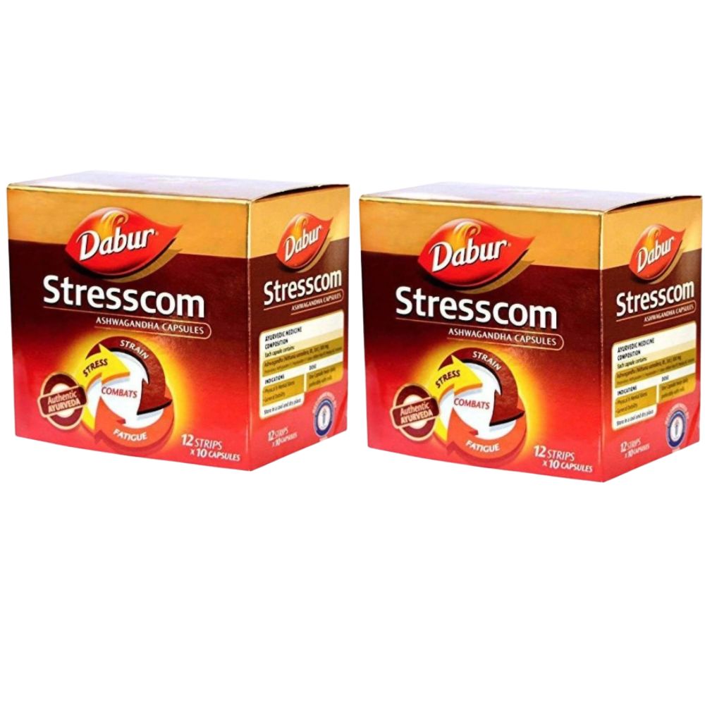 Dabur Stresscom Ashwagandha 12 Strips X 10 Capsules | Grocsy