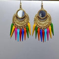 MS Fashion India Designer Mirror Gold Color Chandbali Alloy Multi Color Drops Earrings | Grocsy