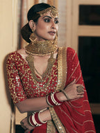 Wedding Designer Sequene Zari Resham Embroidery Red Georgette Lahengha Choli - Anbazaar | Grocsy