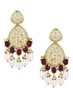 Gold-Toned White Kundan Contemporary Gold-Polished Jhumkas Earrings - Ruby Raang | Grocsy