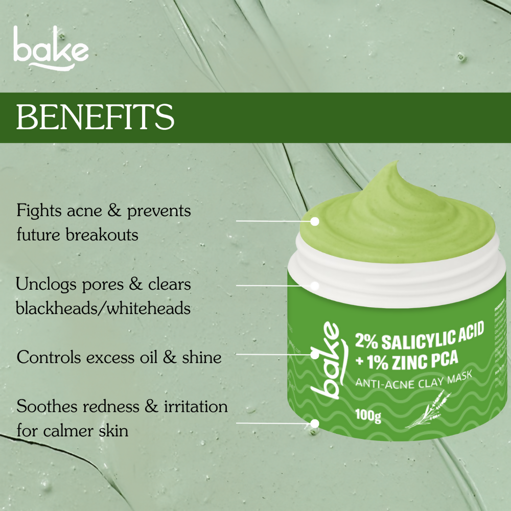 Bake 2% Salicylic Acid + Zinc PCA Anti-Acne Clay Mask - Combo | Grocsy