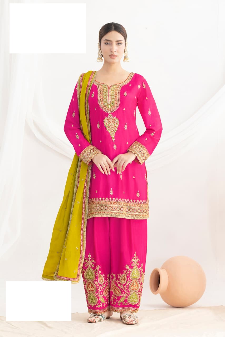 Aarshi Fashions Pink Chinon Wedding Suits | Grocsy