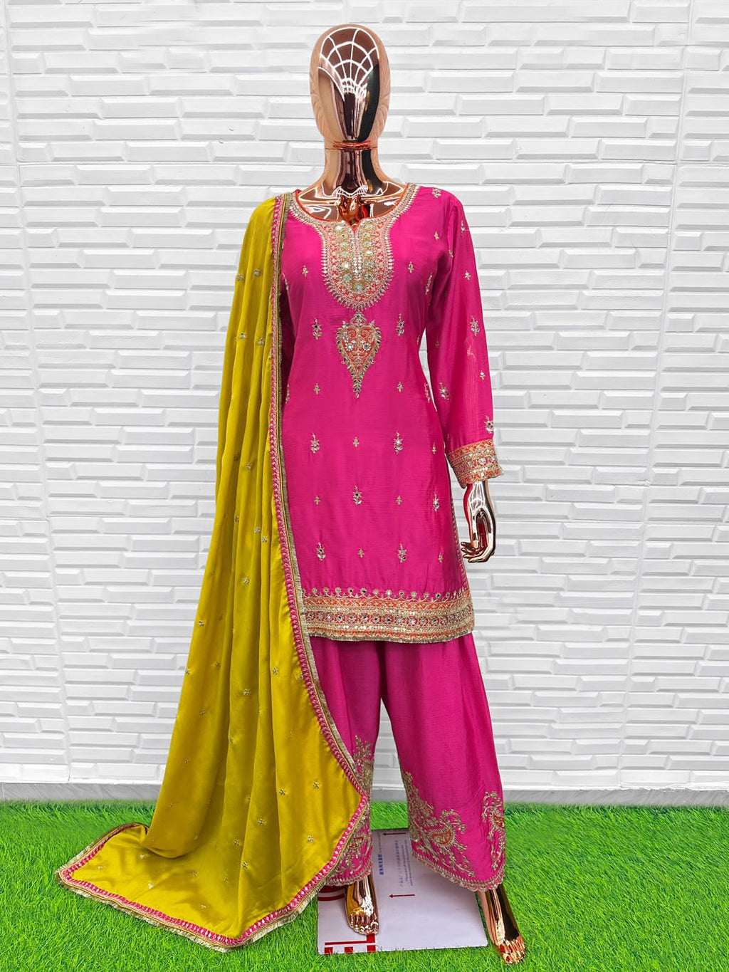 Aarshi Fashions Pink Chinon Wedding Suits | Grocsy