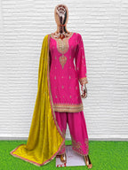 Aarshi Fashions Pink Chinon Wedding Suits | Grocsy