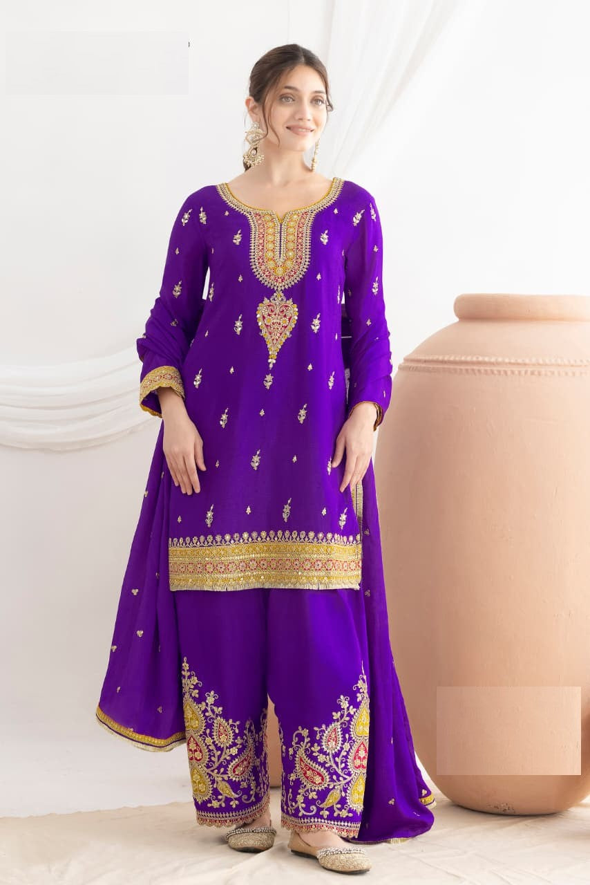 Aarshi Fashions Blue Chinon Wedding Suits | Grocsy