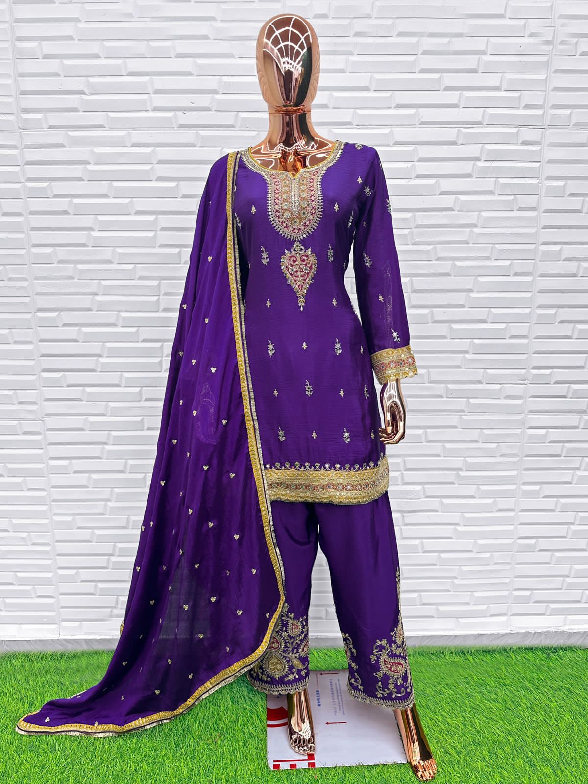 Aarshi Fashions Blue Chinon Wedding Suits | Grocsy