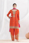 Aarshi Fashions Orange Chinon Wedding Suits | Grocsy