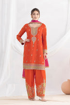 Aarshi Fashions Orange Chinon Wedding Suits | Grocsy