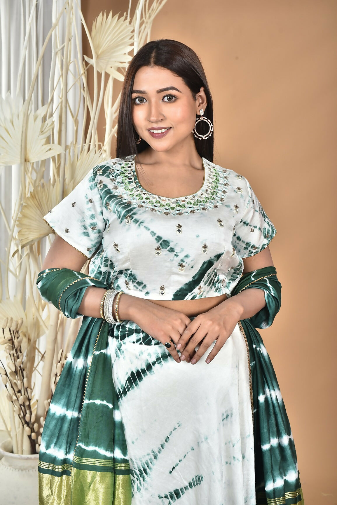 Morchari Women Tai Dai And Hand Embroidery Lehenga-Green | Grocsy