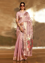 Pink Handwoven Tissue Fabric Festive & Party Style Saree - Emponline | Grocsy
