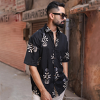 Miravan Men's Black Floral Printed Half Sleeve Slim Fit shirt | Grocsy