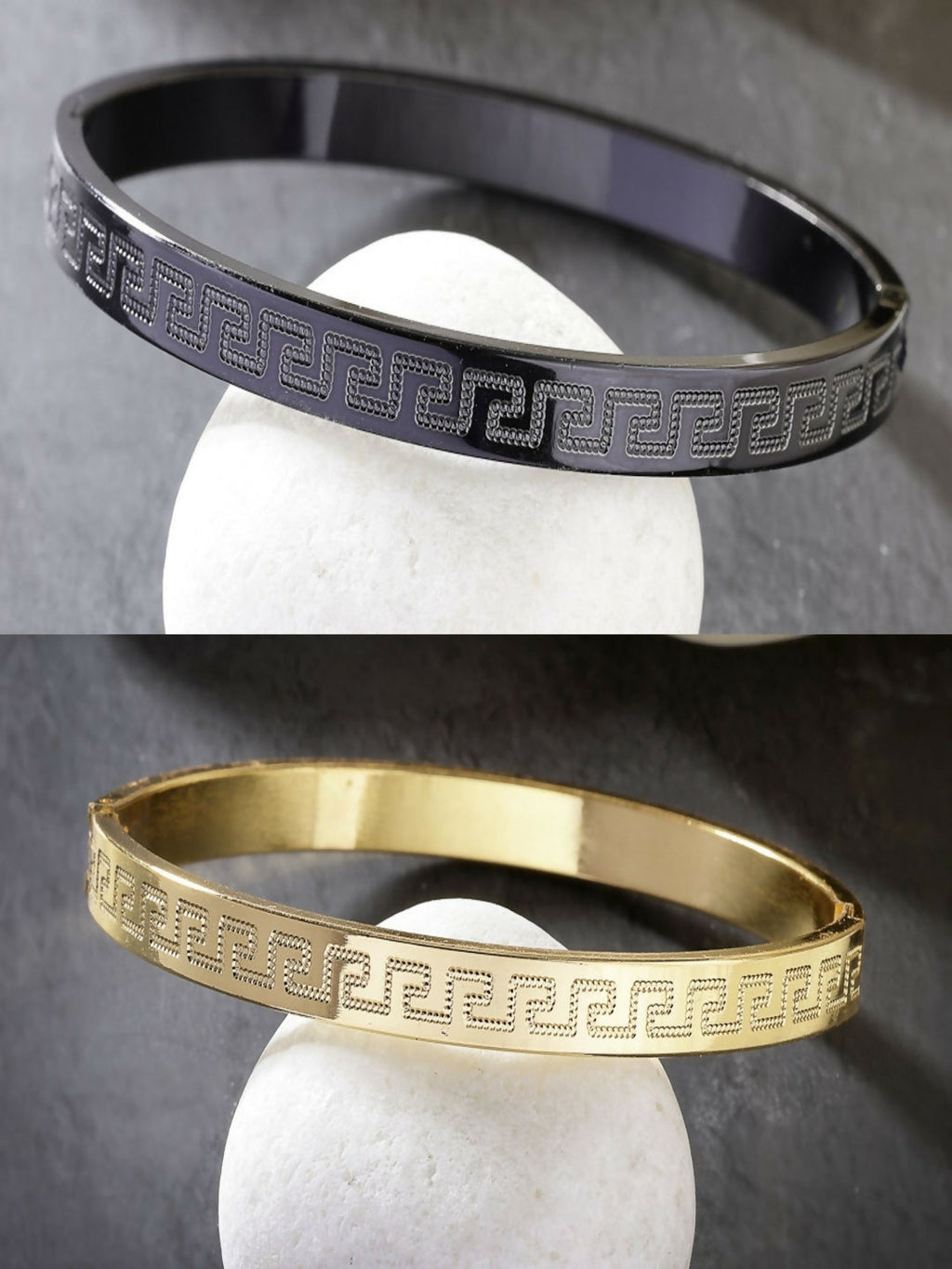 NVR Men's Set of 2 Gold & Black Rhodium-Plated Stainless Steel Kada Bracelet