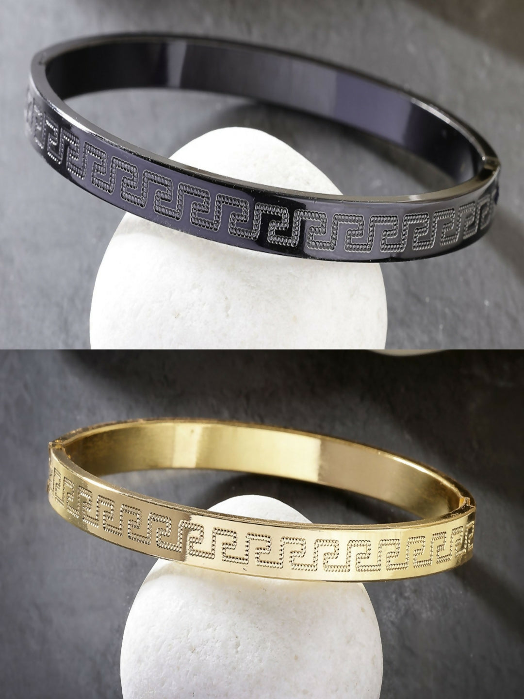 NVR Men's Set of 2 Gold & Black Rhodium-Plated Stainless Steel Kada Bracelet