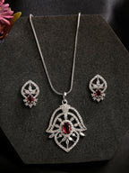 NVR Women Silver-Plated American Diamond-Studded Pendant Set | Grocsy