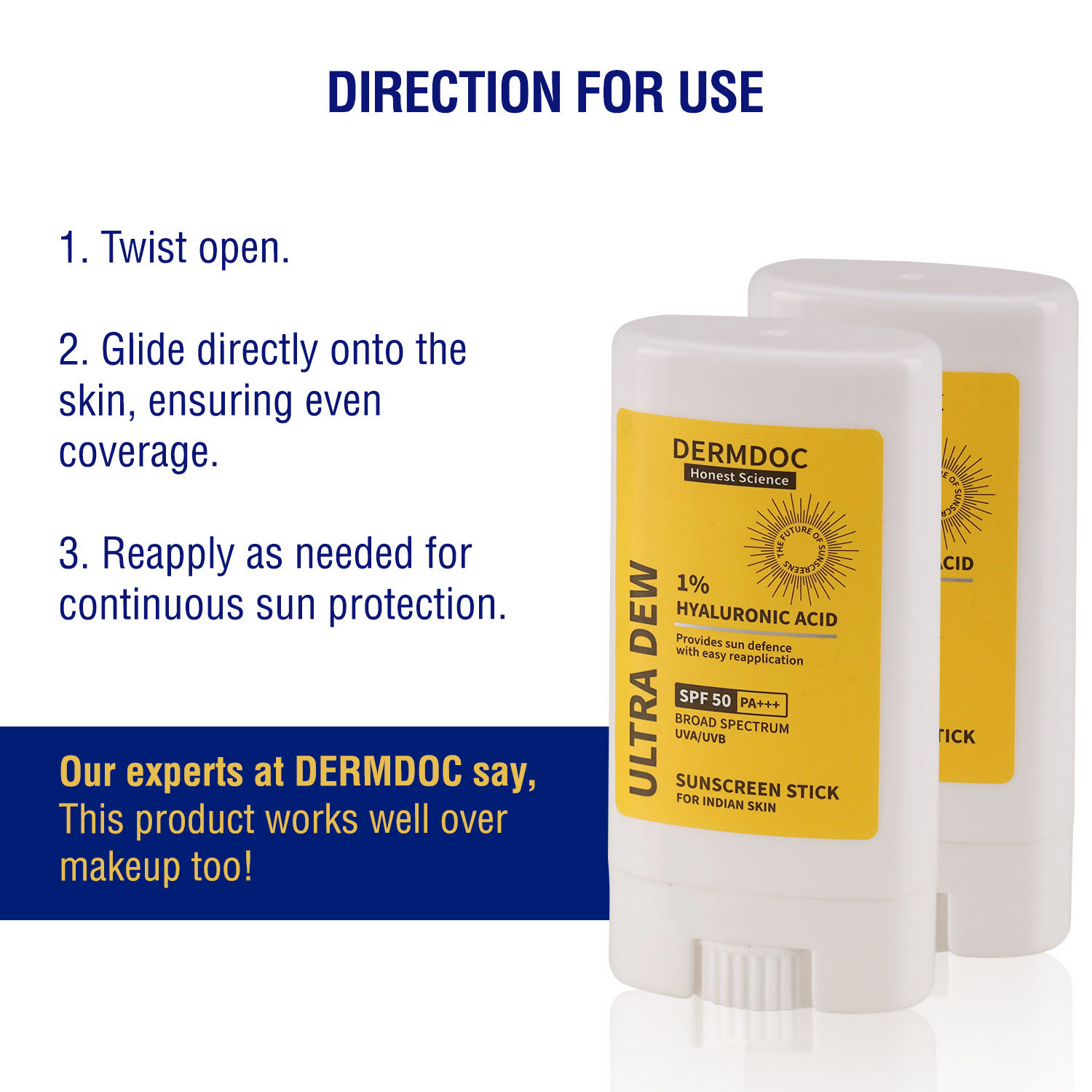 Dermdoc 1% Hyaluronic Acid Mini Sunscreen Stick SPF 50 PA +++ | Grocsy