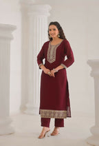 Ethnic Festive Wear Vichitra Silk Wine Stitched Suit With Dupatta - Tanisha | Grocsy