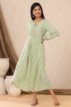Juniper Women Lightolive Rayon Embroidered A-Line Dress | Grocsy