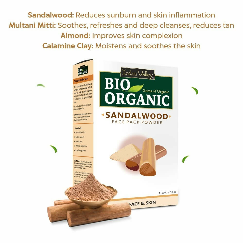 Indus Valley Bio Organic Sandalwood Face Pack Powder | Grocsy