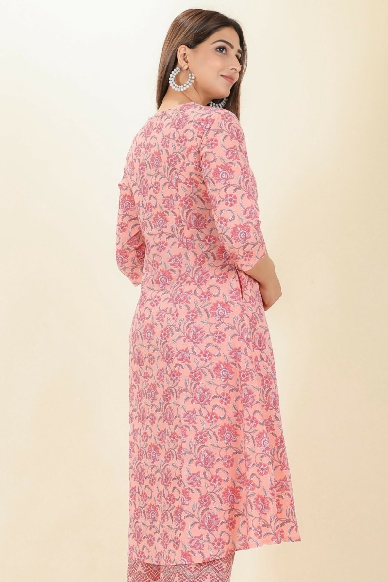 Aramya Pink Soft Cotton Floral A-line Kurta for Women | Grocsy