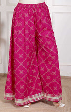 Miravan Women's Pink Bandhani Printed Straight Kurta with Palazzo & Dupatta | Grocsy