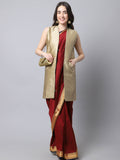 Even Apparels Beige Bansari Silk Open Front Women's Long Coat | Grocsy