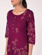 Cheera Hand Block Print Purple Color Straight Kurta | Grocsy