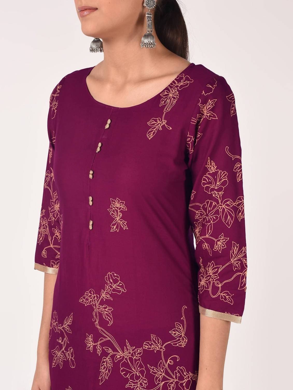 Cheera Hand Block Print Purple Color Straight Kurta | Grocsy