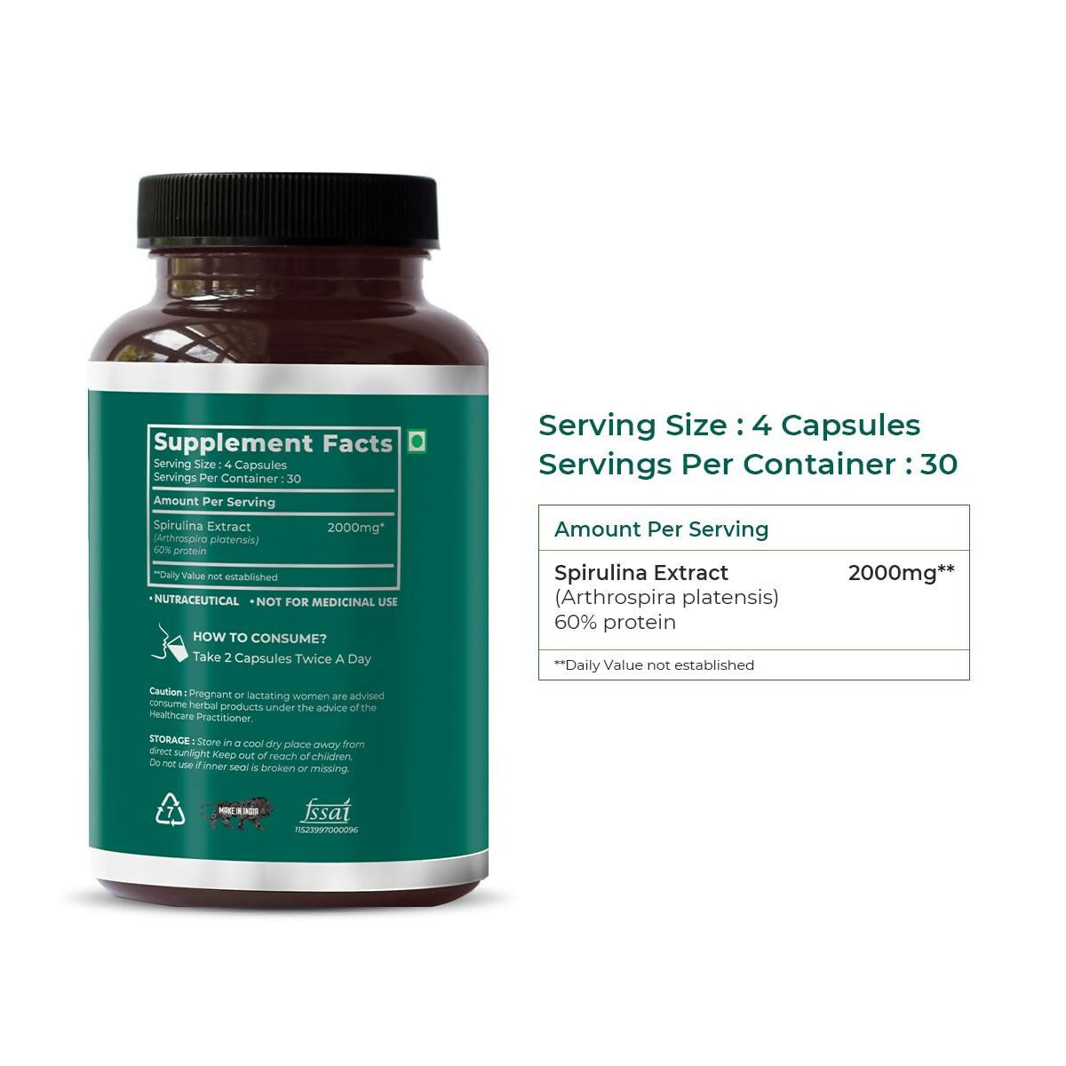 Saptamveda Spirulina Capsules | Grocsy