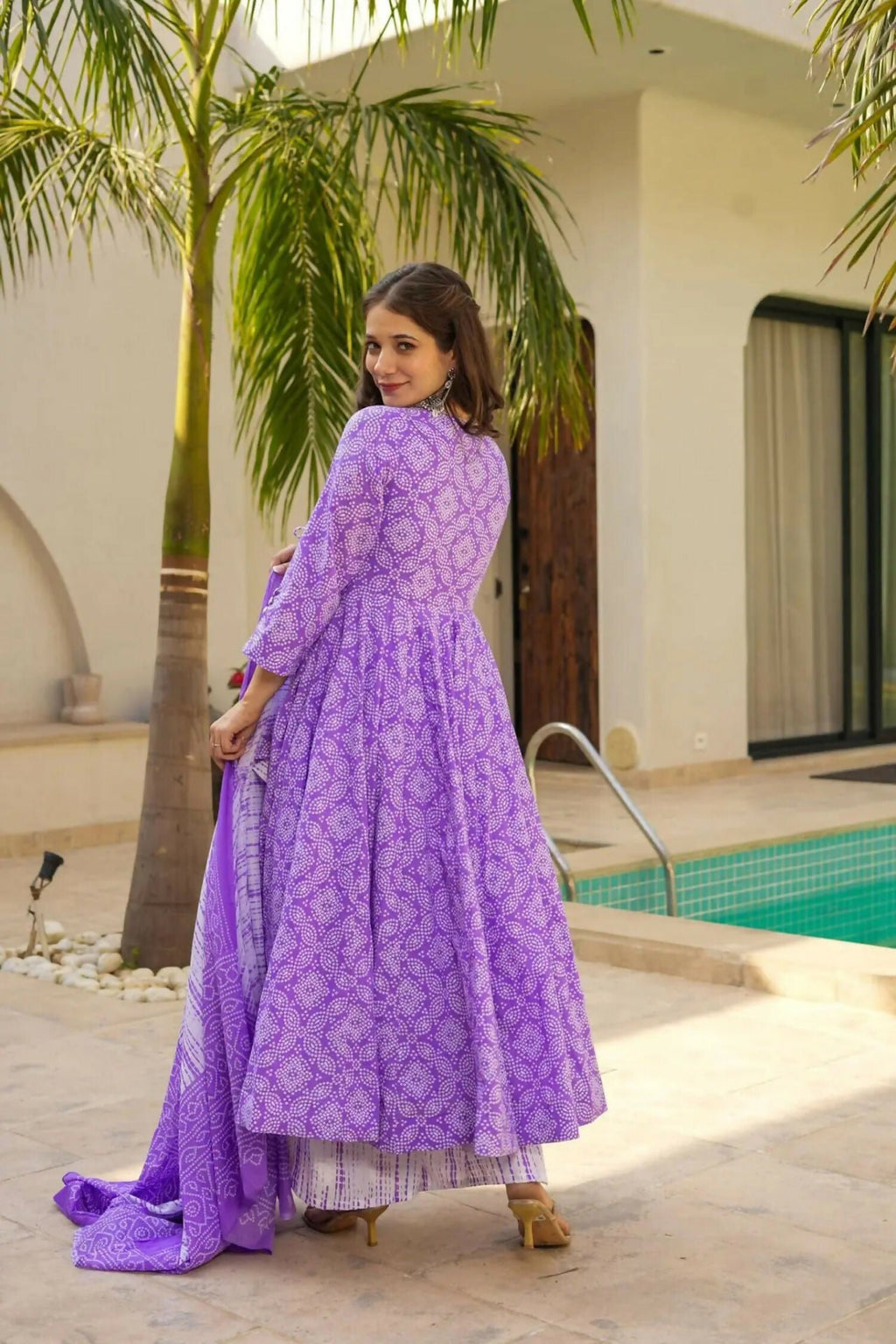Aayaa Designer Printed Muslin Suit - Purple | Grocsy