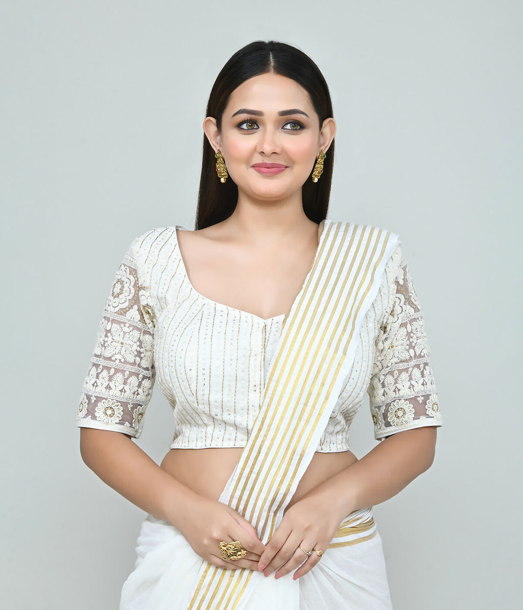 Joban Fashion Women's White Embroidered Stitched Blouse | Grocsy