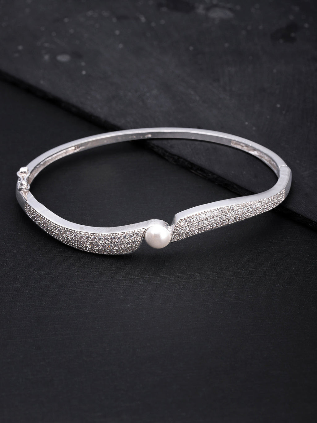 Priyaasi Women Silver-Plated American Diamond and Pearls Studded Bracelet - Noz2Toz