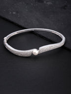 Priyaasi Women Silver-Plated American Diamond and Pearls Studded Bracelet - Noz2Toz