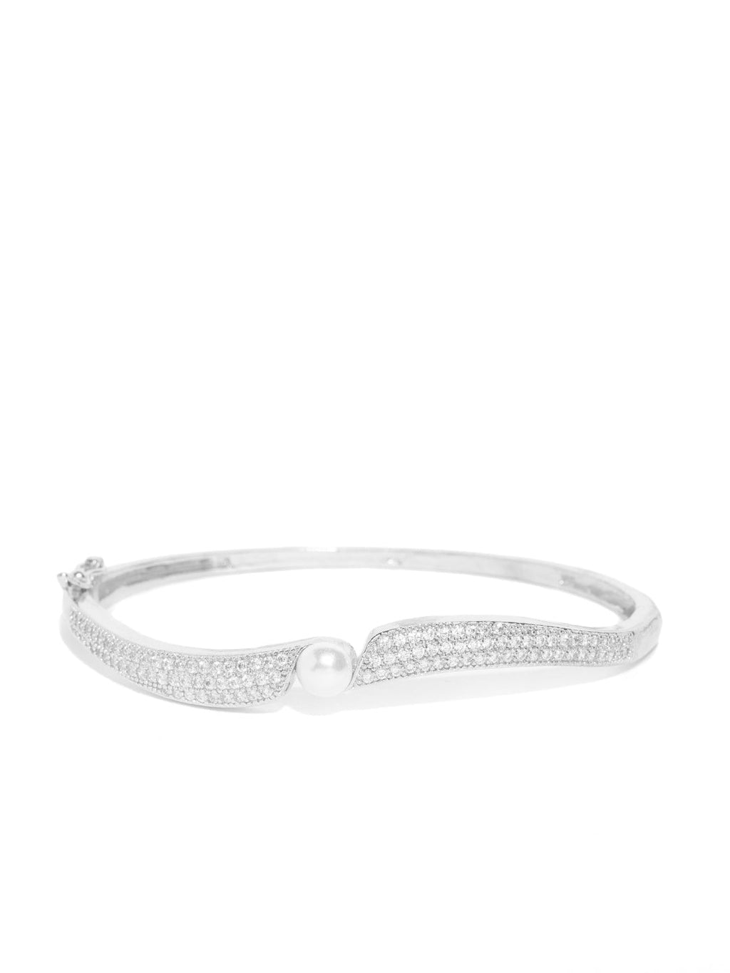 Priyaasi Women Silver-Plated American Diamond and Pearls Studded Bracelet - Swadesiicart