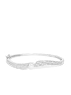Priyaasi Women Silver-Plated American Diamond and Pearls Studded Bracelet - Swadesiicart