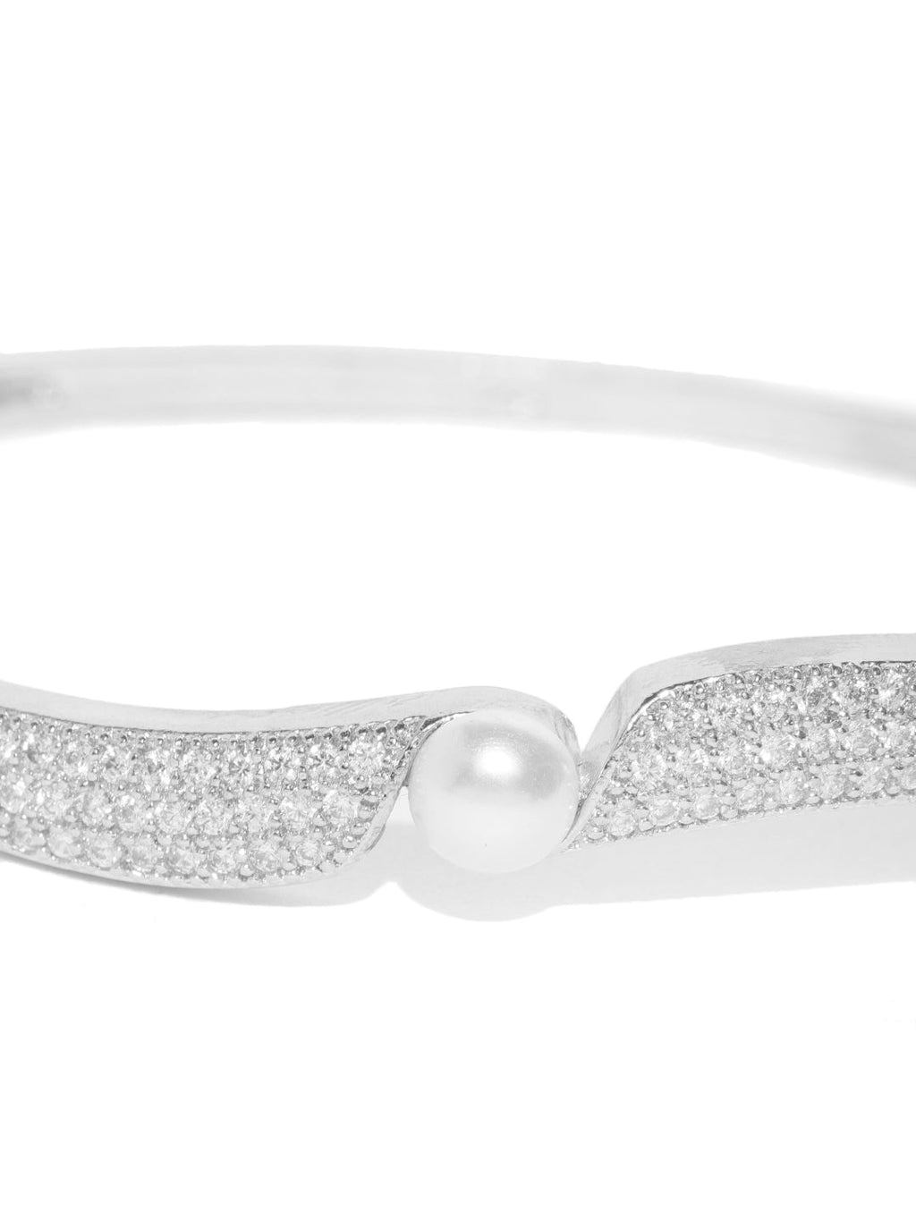 Priyaasi Women Silver-Plated American Diamond and Pearls Studded Bracelet - Swadesiicart