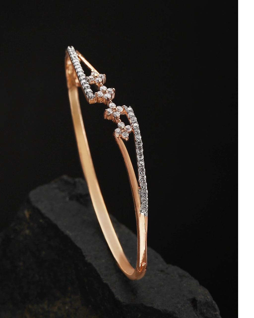Priyaasi Women Silver Plated Sparkling American Diamond Studded Party Wear Openable Bracelet - Noz2Toz