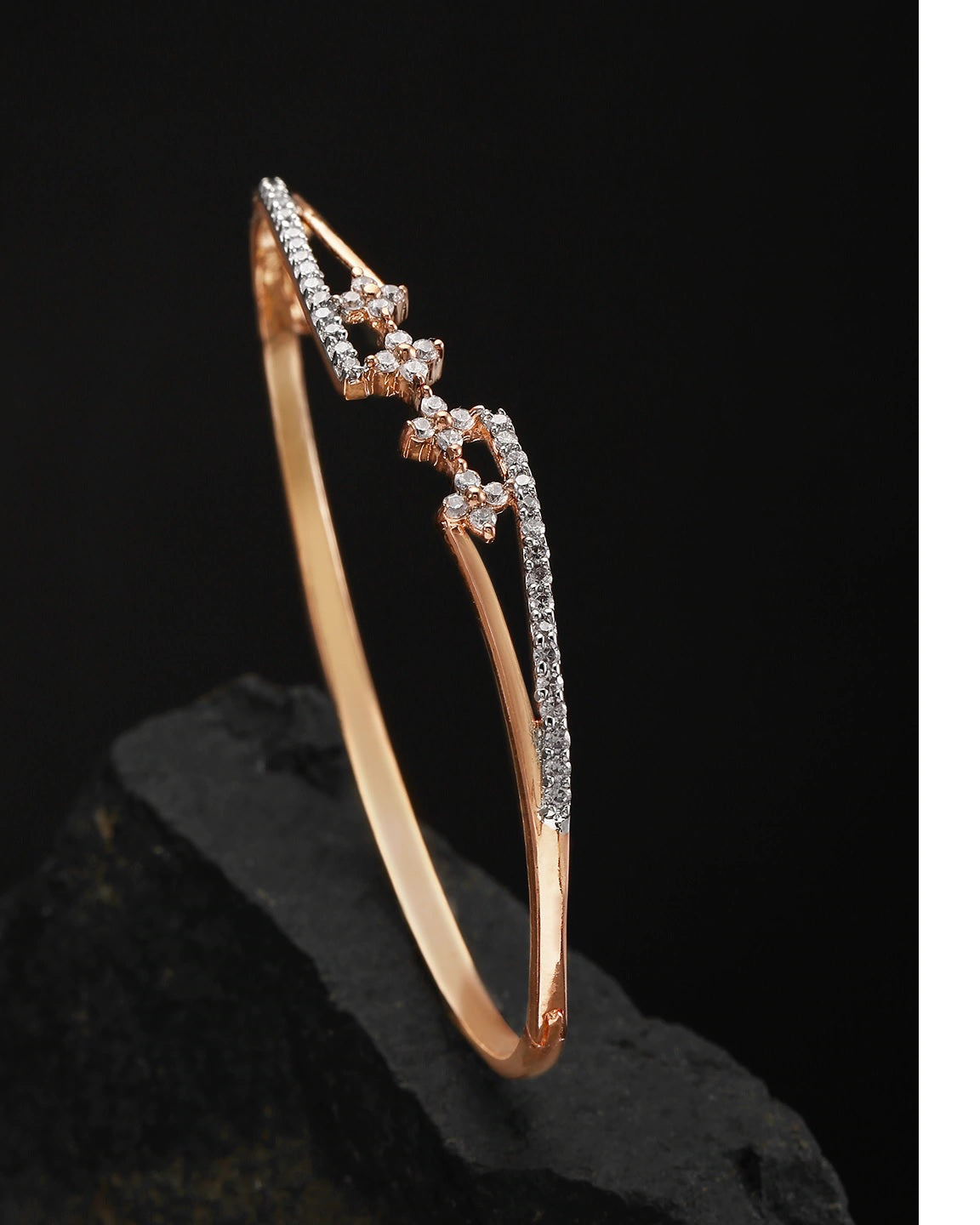 Priyaasi Women Silver Plated Sparkling American Diamond Studded Party Wear Openable Bracelet - Noz2Toz