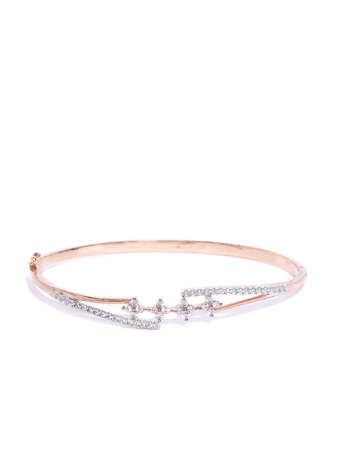 Priyaasi Women Silver Plated Sparkling American Diamond Studded Party Wear Openable Bracelet - Swadesiicart