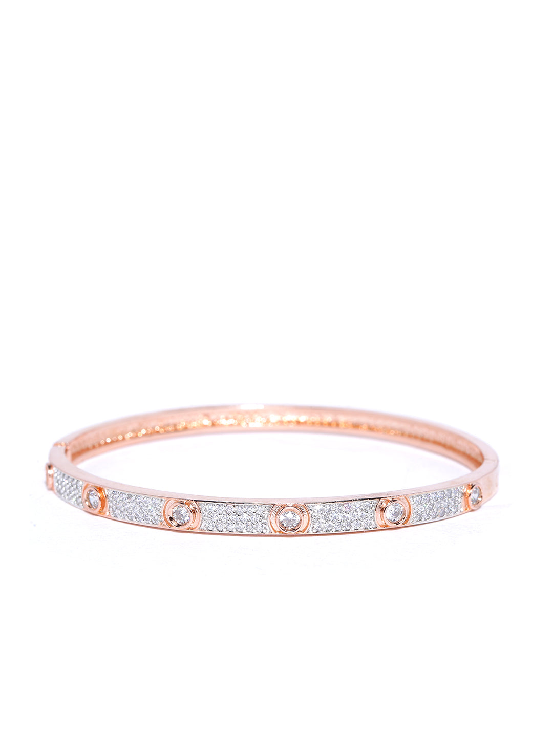 Priyaasi Women Rose Gold-Polished American Diamond Studded Bracelet - Swadesiicart