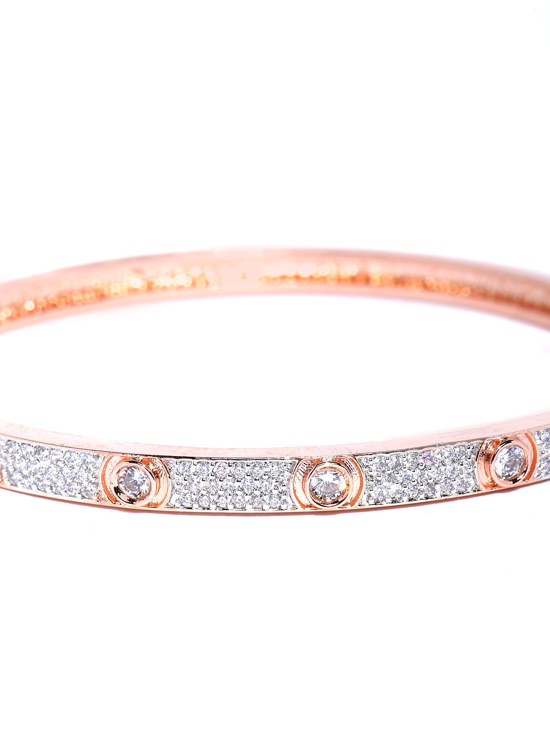Priyaasi Women Rose Gold-Polished American Diamond Studded Bracelet - Swadesiicart