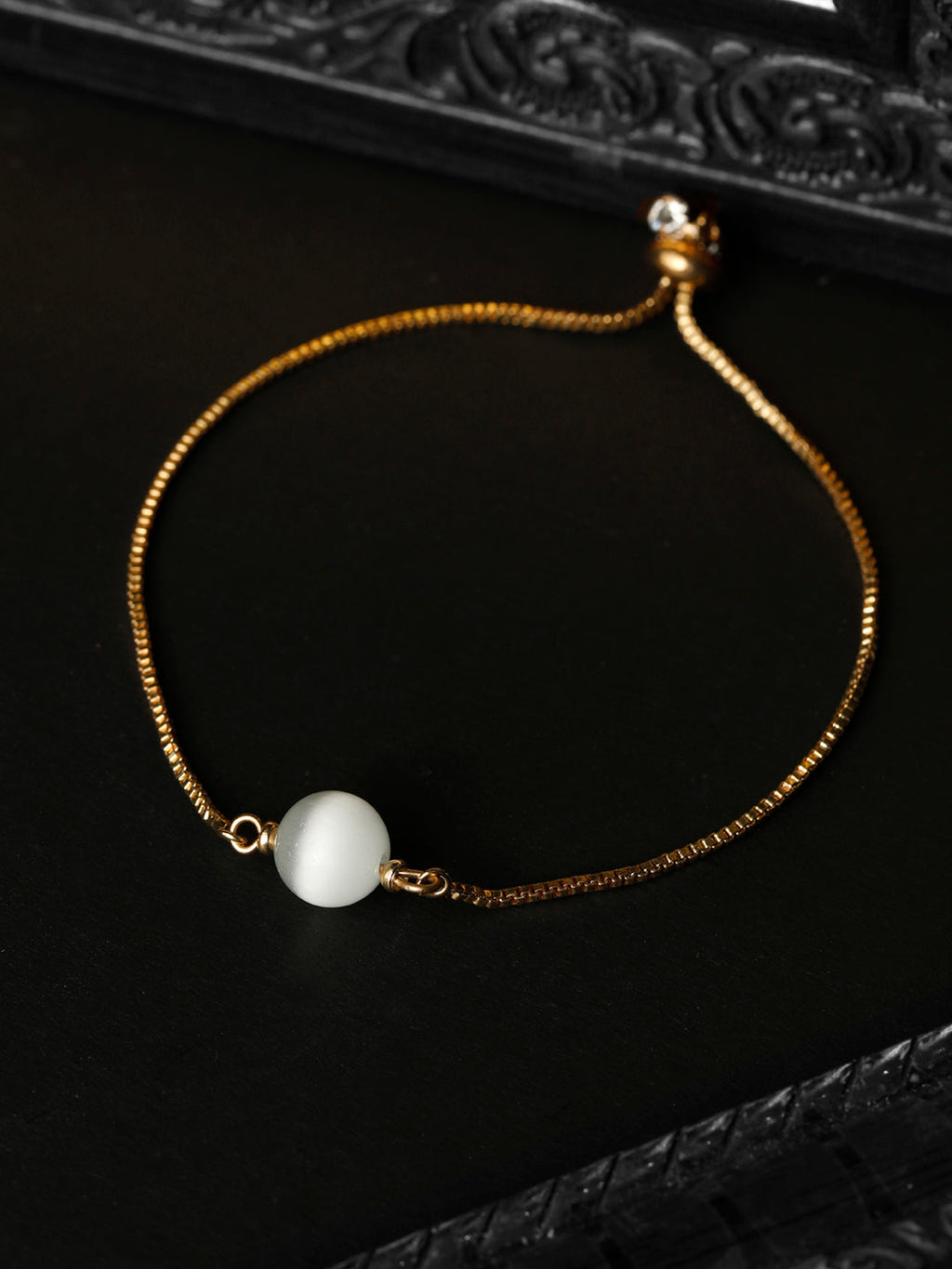 Priyaasi Women White Stone Rose Gold-Polished Spherical Link Bracelet - Noz2Toz