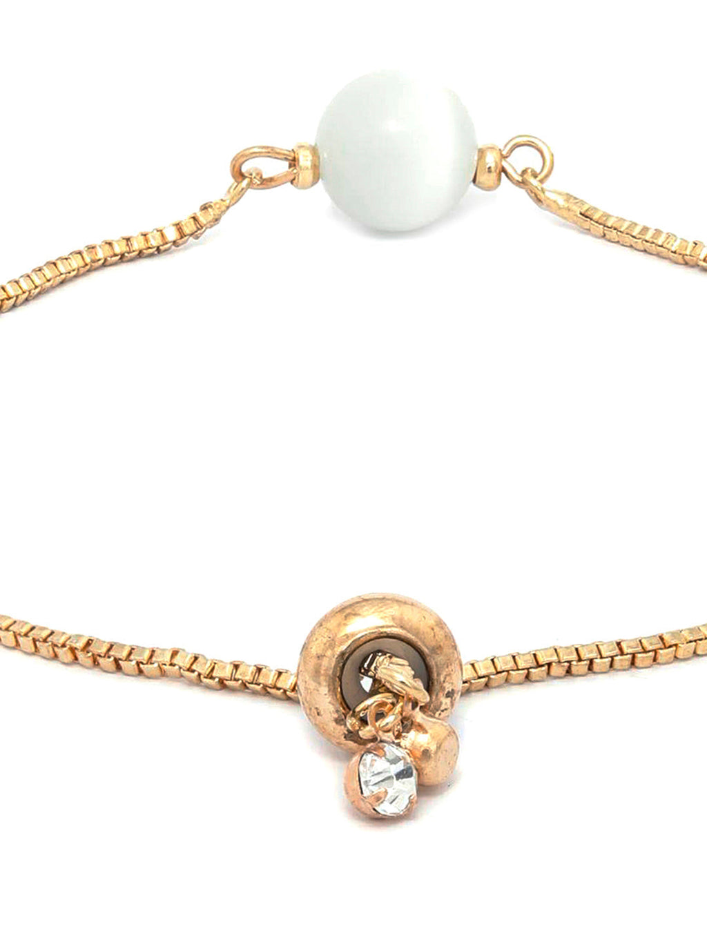 Priyaasi Women White Stone Rose Gold-Polished Spherical Link Bracelet - Swadesiicart