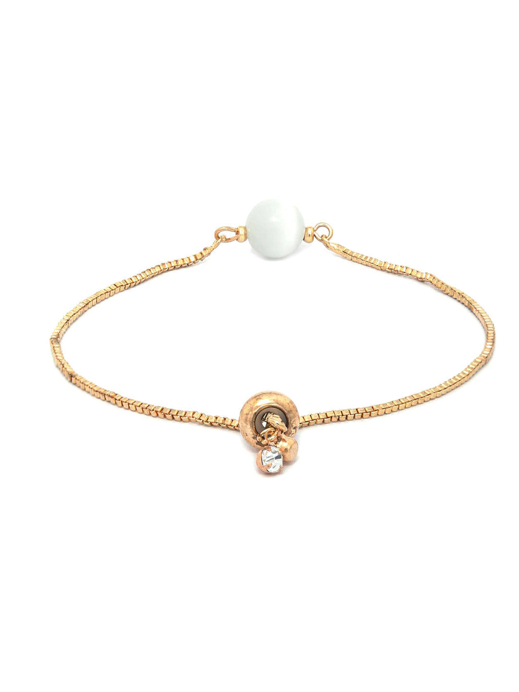 Priyaasi Women White Stone Rose Gold-Polished Spherical Link Bracelet - Swadesiicart