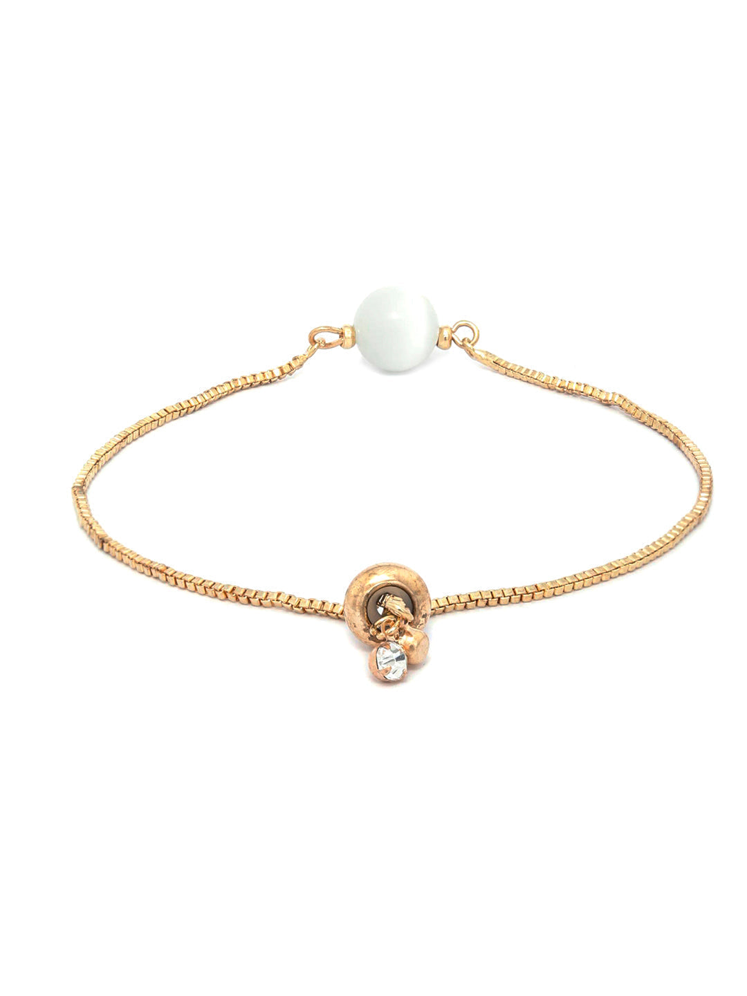 Priyaasi Women White Stone Rose Gold-Polished Spherical Link Bracelet - Swadesiicart