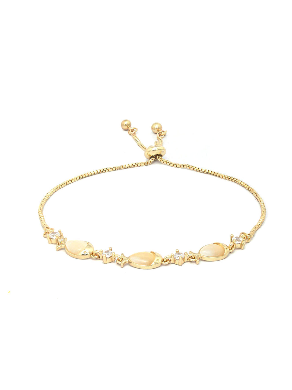 Priyaasi Women Stones Gold-Polished Fish Link Bracelet - Swadesiicart