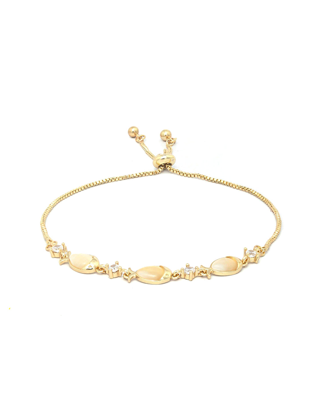 Priyaasi Women Stones Gold-Polished Fish Link Bracelet - Swadesiicart