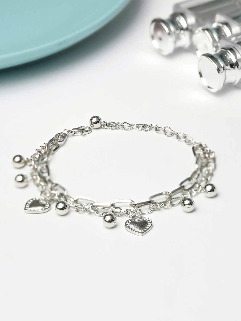 Priyaasi Women Silver Plated Heart Link Bracelet - Noz2Toz