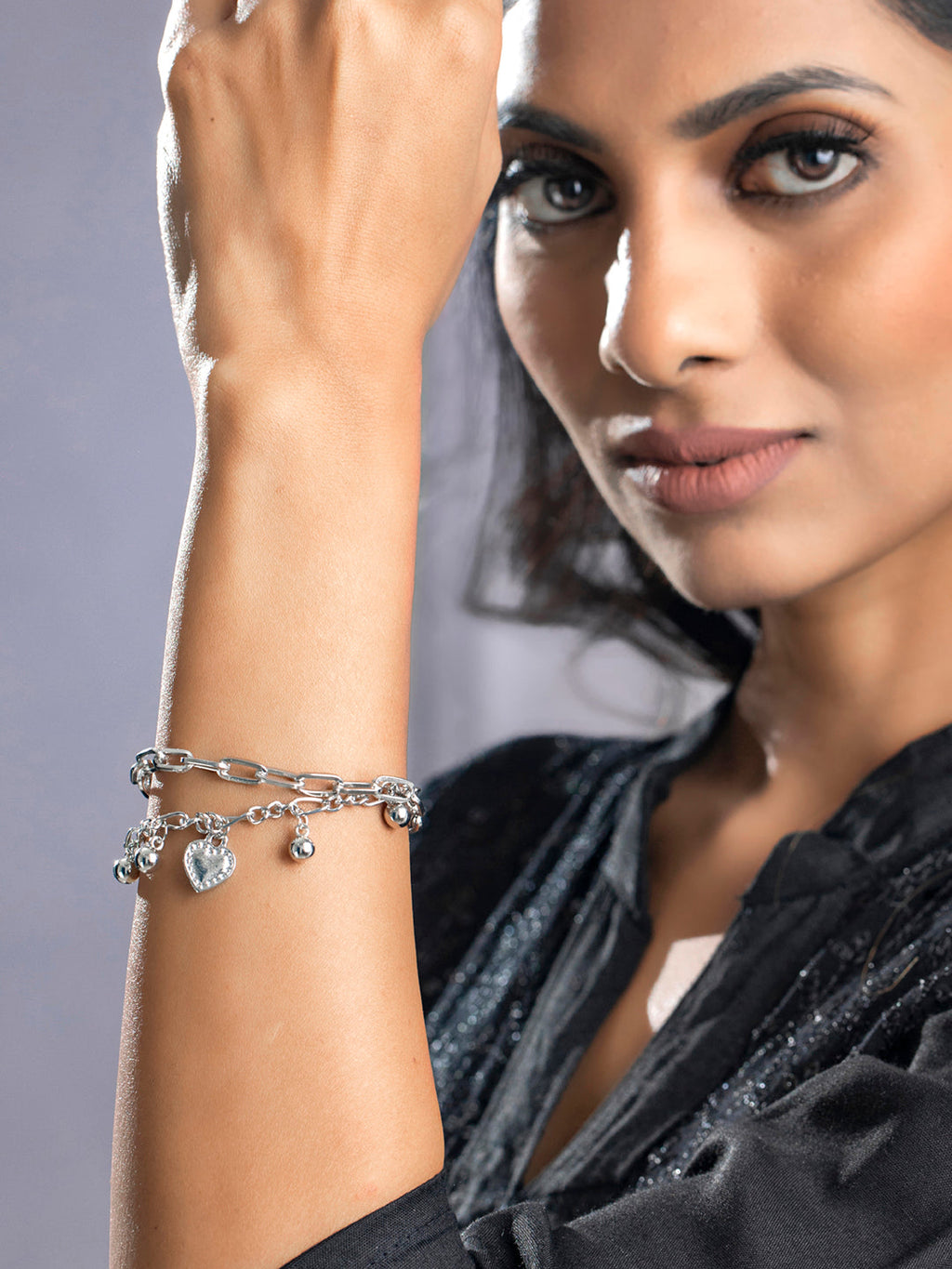 Priyaasi Women Silver Plated Heart Link Bracelet - Swadesiicart