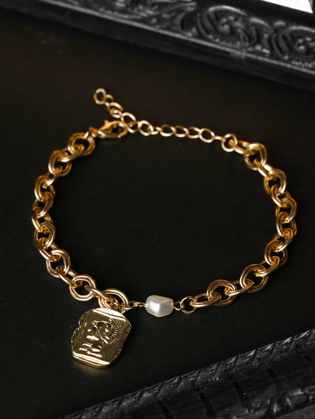 Priyaasi Women Pearls Gold-Polished Link Bracelet - Swadesiicart